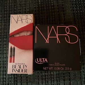 NARS Blush Compact in Coral Pink With Two Lip Pencils.